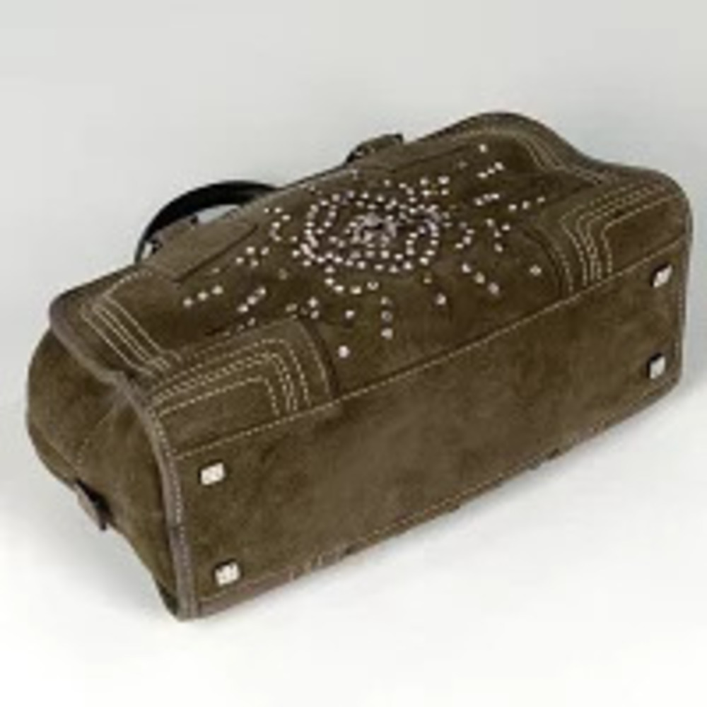 Loewe Studded Suede Rhinestone Handbag Brown Amazona Anagram